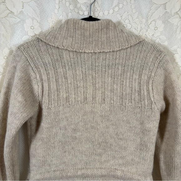 Vintage 60s 70s Wool Cardigan Sweater Cream Beige Belted Hippie Boho Size Xs - Picture 6 of 8